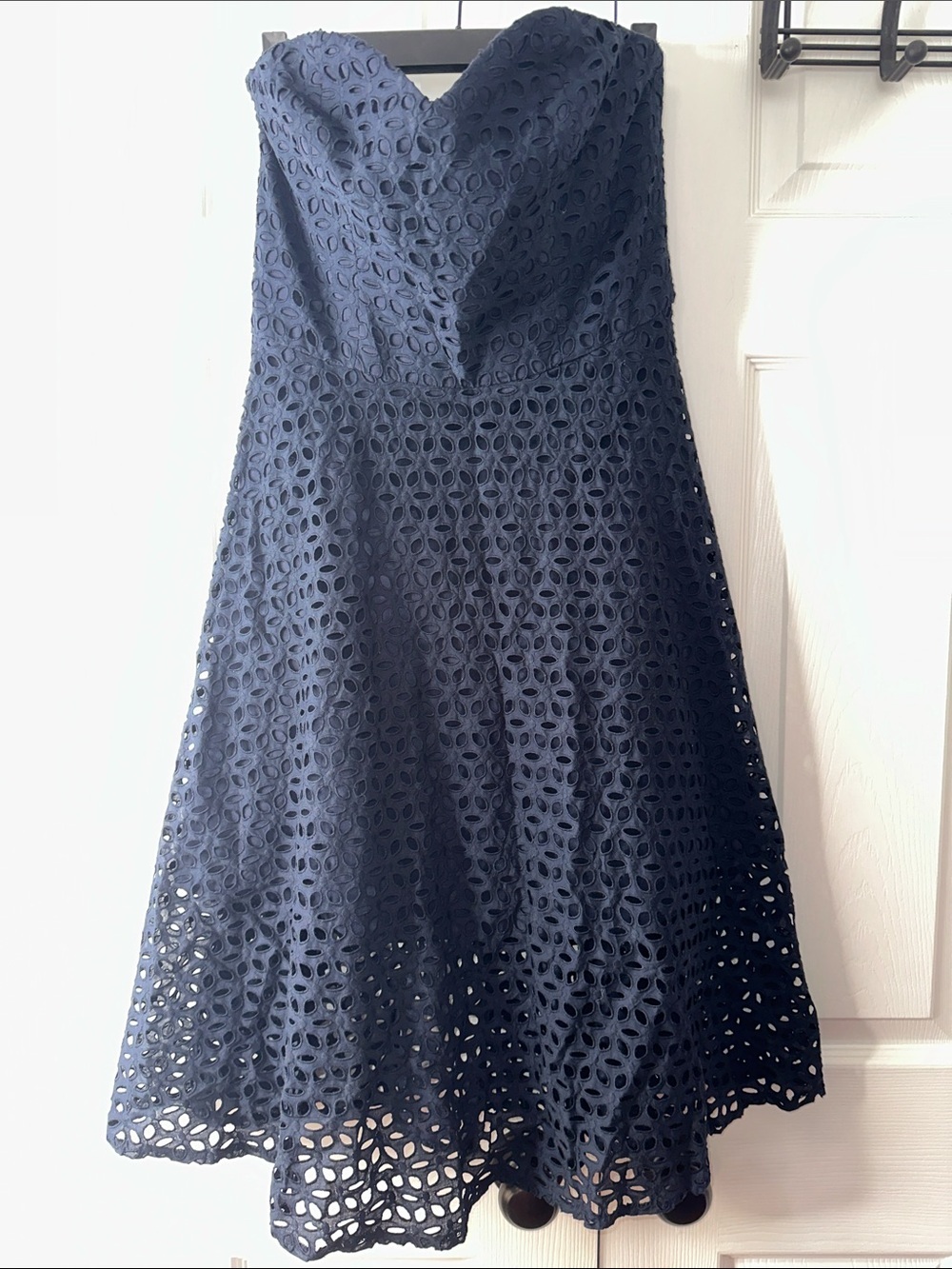 Ann Taylor Navy Strapless Eyelet Midi Dress
